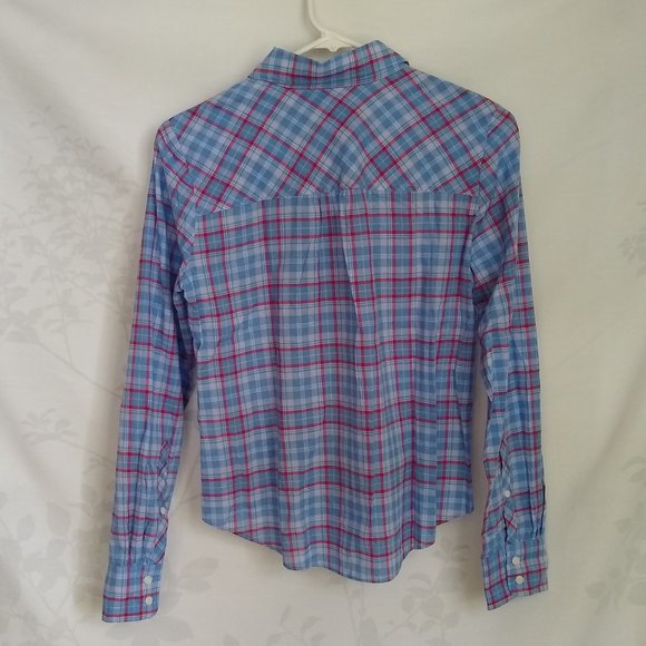 NWT J. Crew blue cotton plaid tie front button up shirt XS - Picture 5 of 11